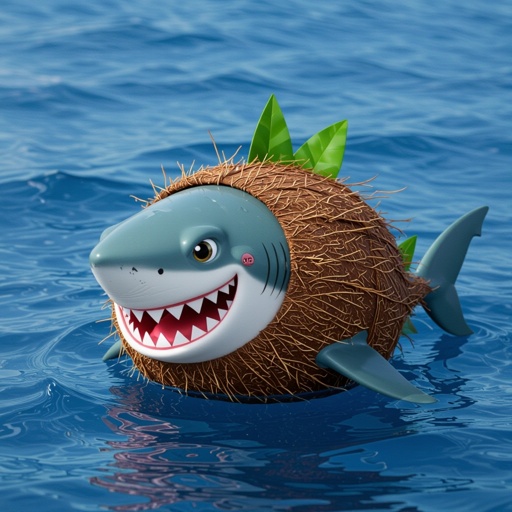 Shark with coconut body in ocean