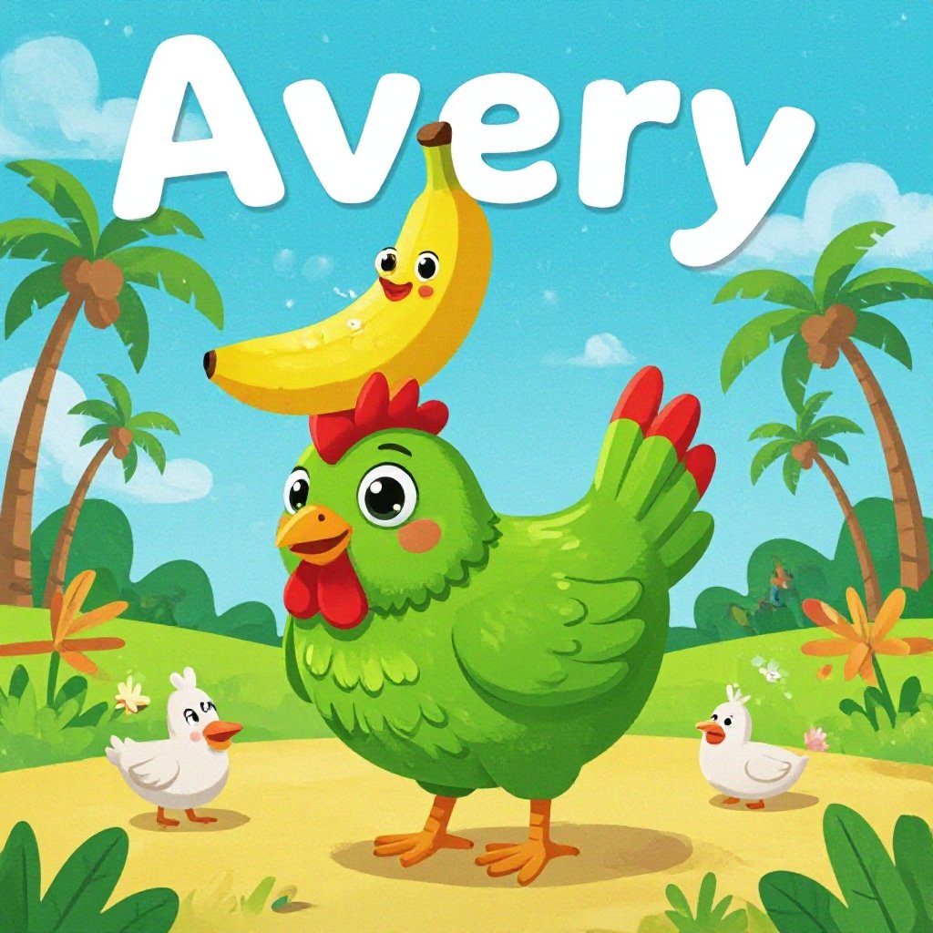 I want Avery not who is a banana and is a chicken. The banana is on top and the chicken is on the bottom I want the chicken will be green