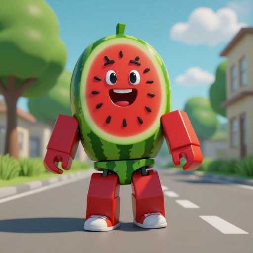 A Roblox skin with a watermelon doing a Bobby