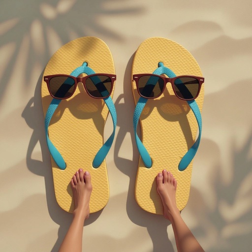 Um chinelo com óculos escuro e com pernas e braços