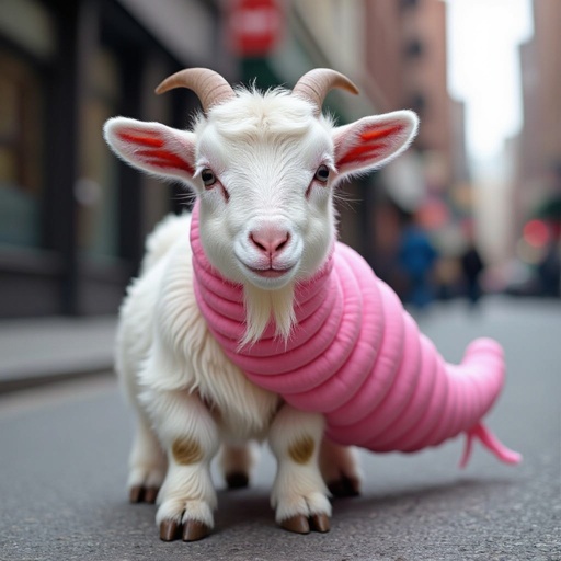 Goat with worm body in city