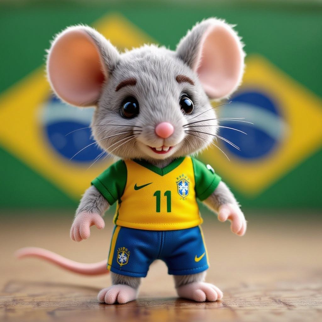Um rato jogador de futebol com a camisa do Brasil