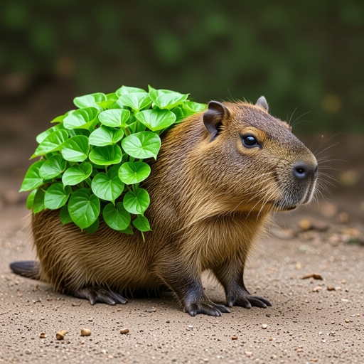 Un capibara con il corpo da pianta