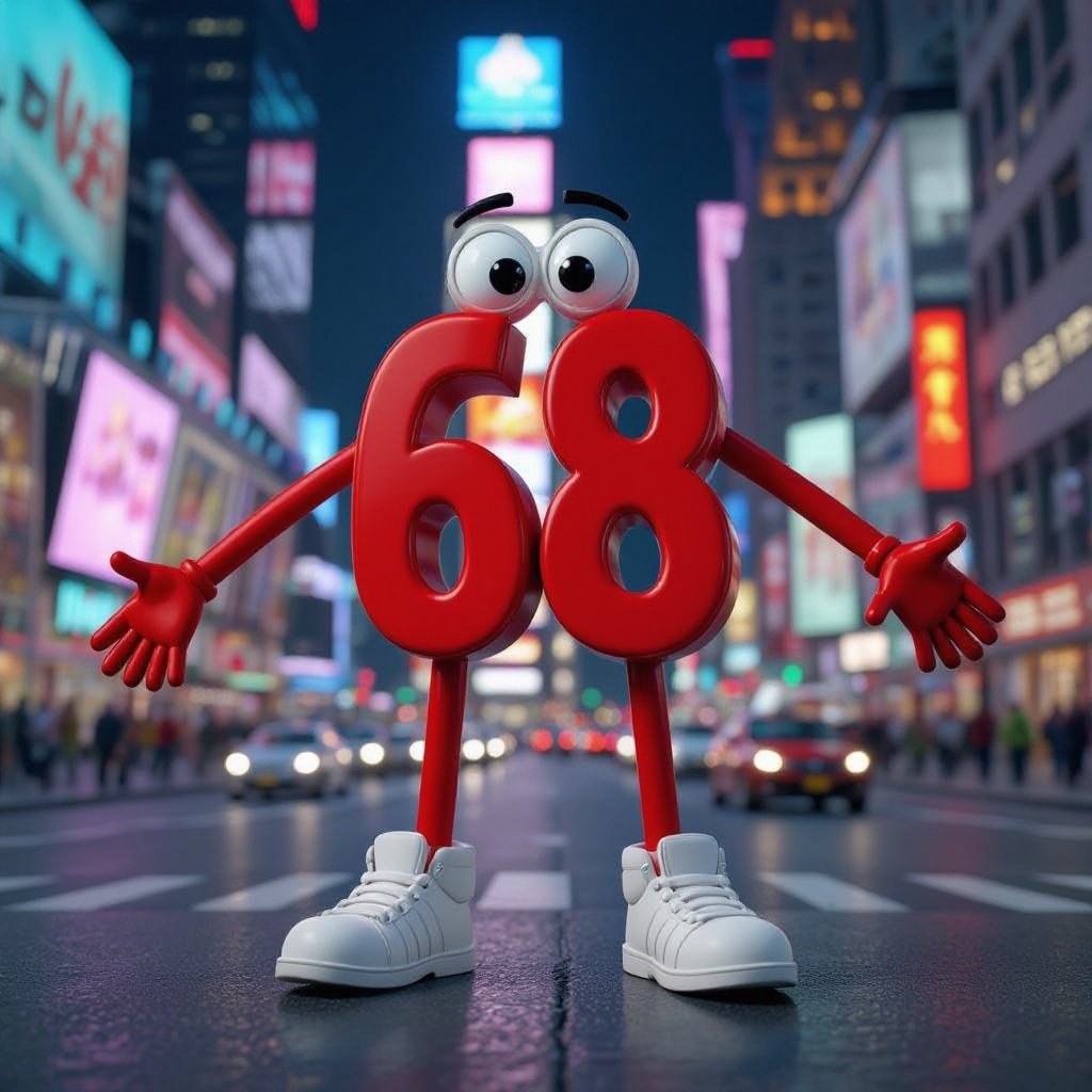 Red number 68 2 red arm 2 red leg 2 wear white shoes in city