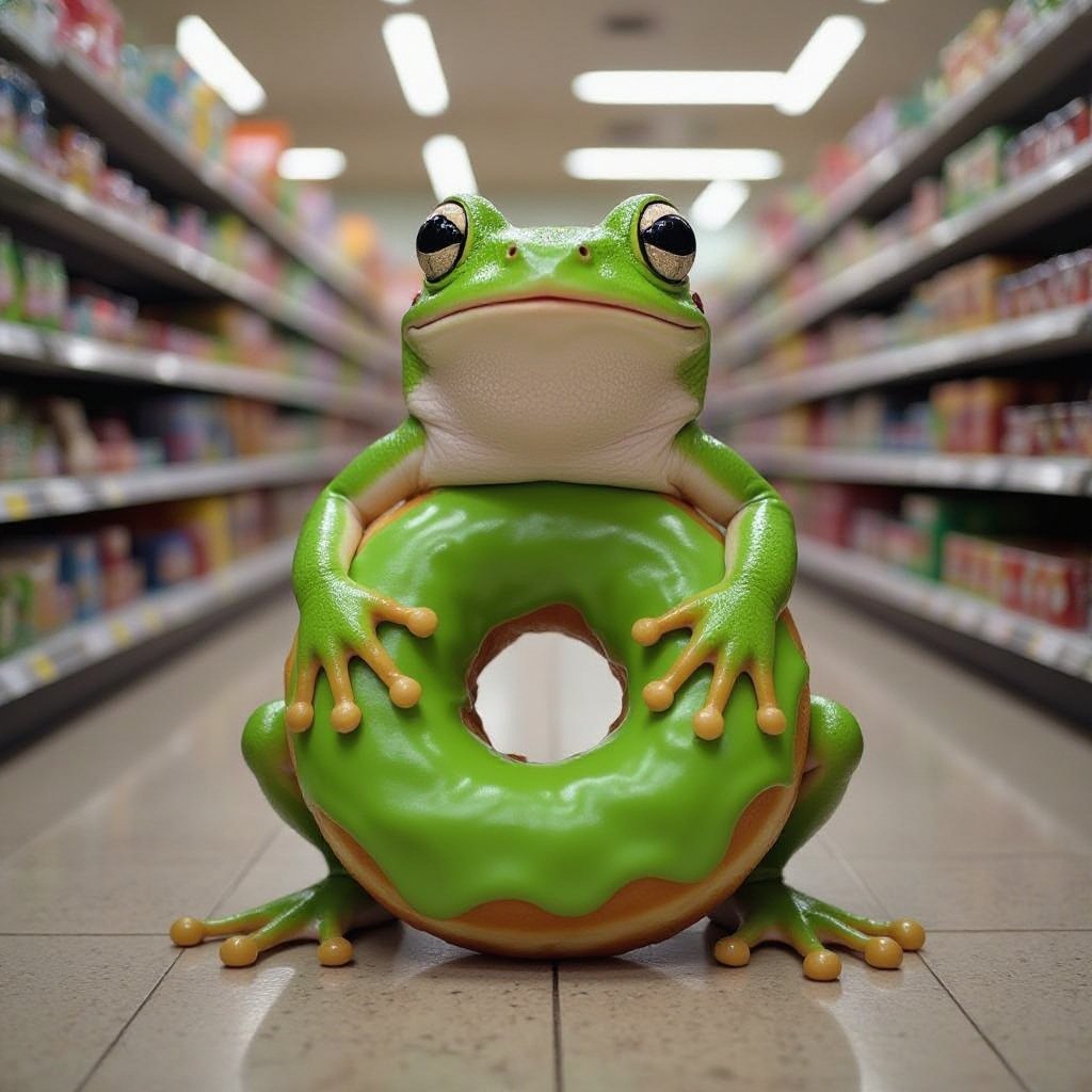 Frog donut body 2 human leg in store