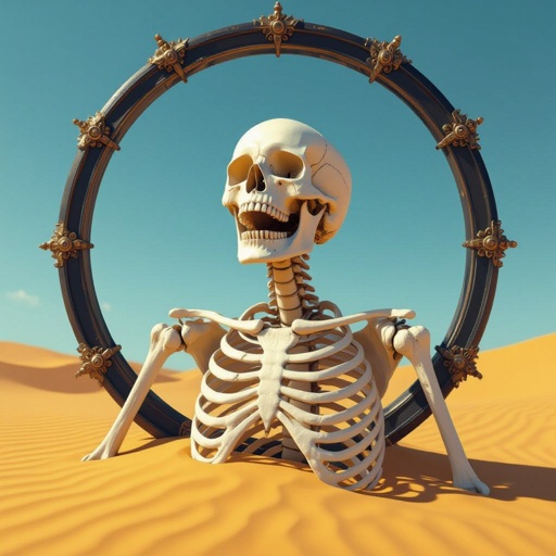 Skeleton cry in desert
