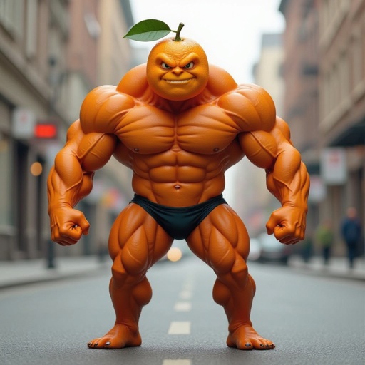 Un’arancia muscolosa con le gambe