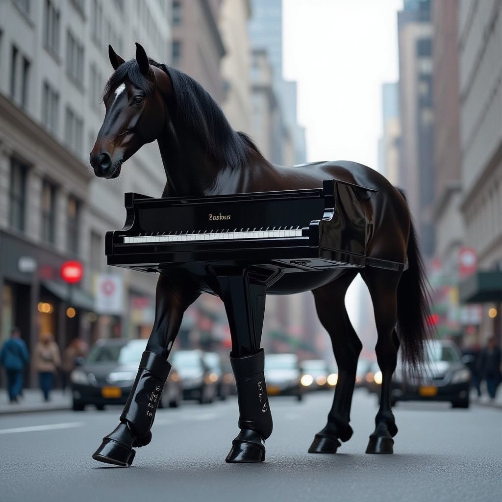 Horse piano body 2 boots in city