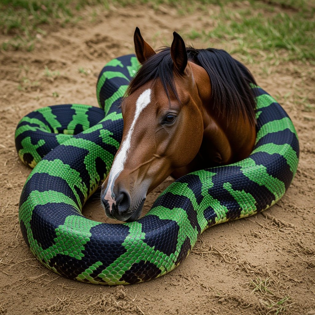 Un serpente con la testa di un cavallo