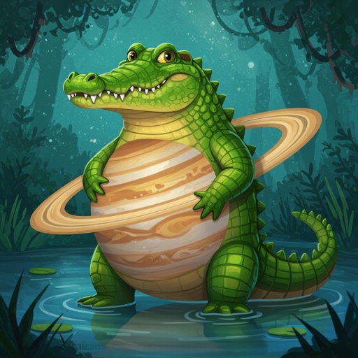 A alligator that has a planet as his body