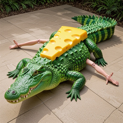 Crocodile with cheese body 4 human leg