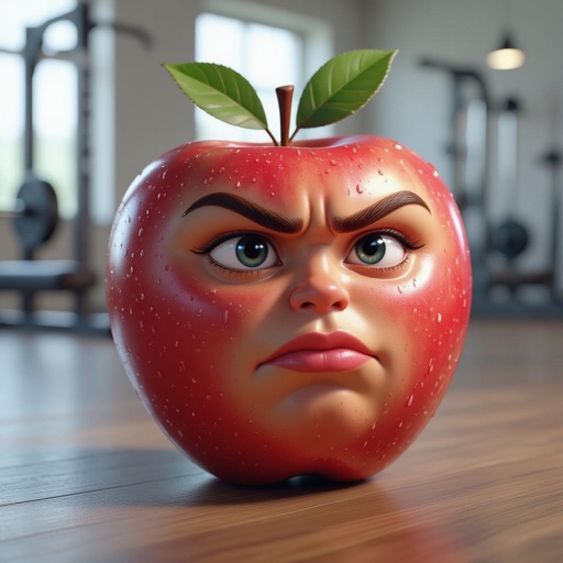 Giga apple with face body at the gym