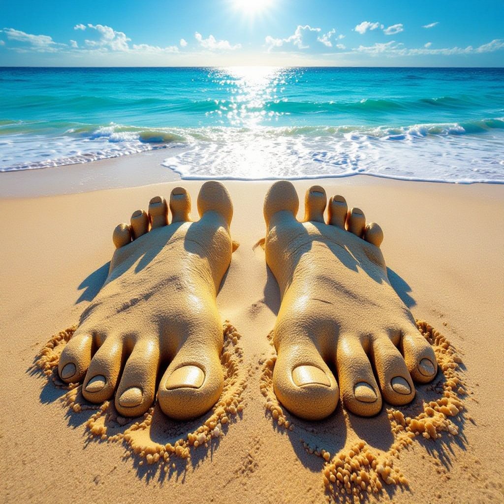 Giant feet in beach