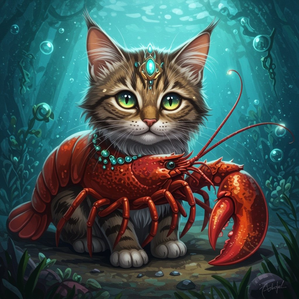 Cat mix with a lobster