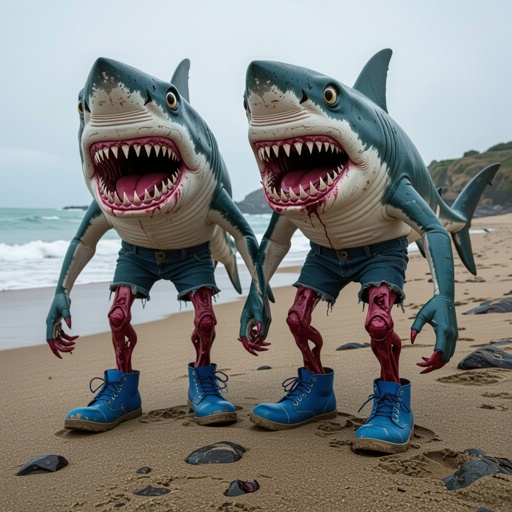 Horror shark 2 horror leg 2 wear horror blue shoes in horror beach