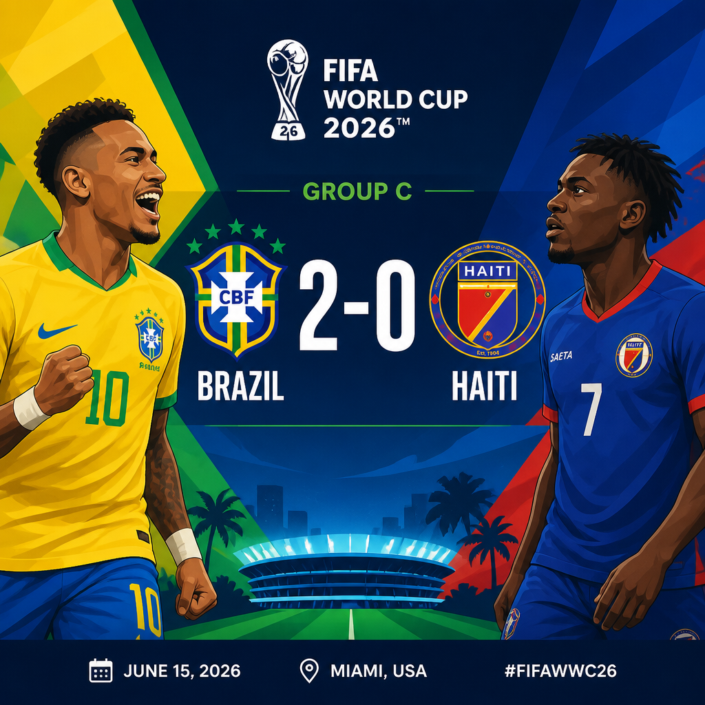 Brazil versus Haiti 2026 World Cup group C 2-0 Brazil winning