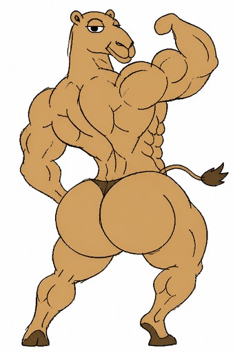 Muscular cartoon bear flexing and posing, illustrated in warm brown tones