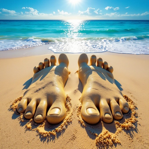 Giant feet in beach