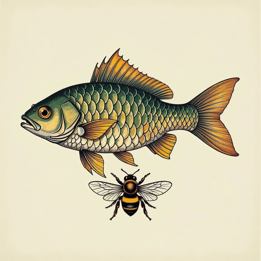 A fish and a bee combined together in Italian brainrot style