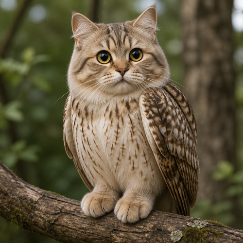 Make a owl with a cat head and cat feet