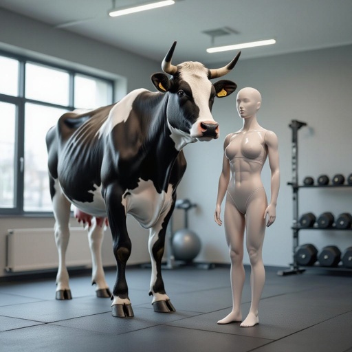 Cow Saturn body 2 human leg in gym