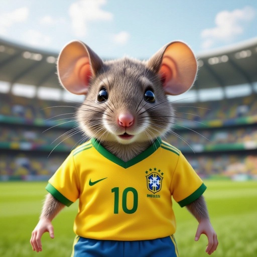 Um rato jogador de futebol com a camisa do Brasil