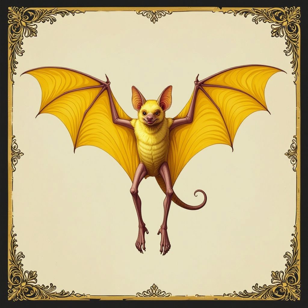 Yellow bat with yellow wingsbut the bat has human legs