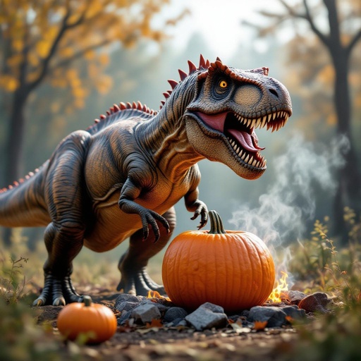 T-rex rosso cotto una zucca