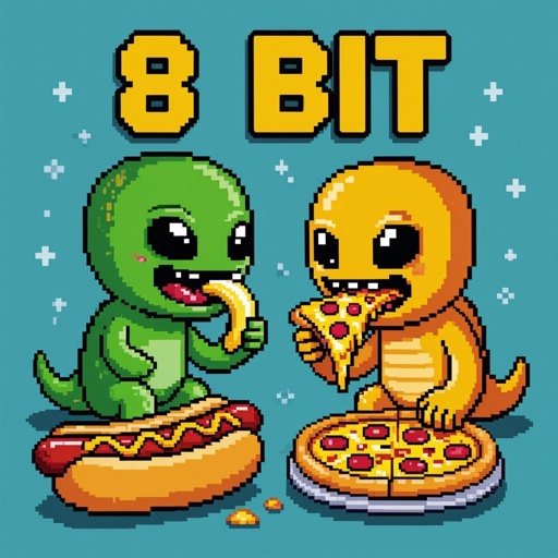 A alien eating a banana eating a hotdog eating a pizza