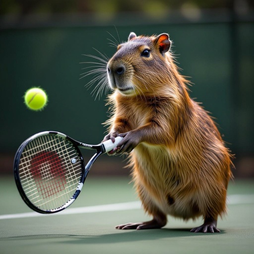 Una capibara jugando tenis