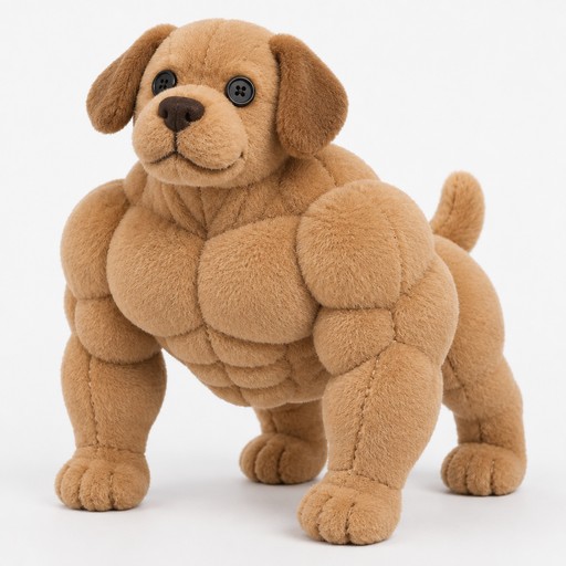 Cartoon beige dog with oversized legs standing against a white background
