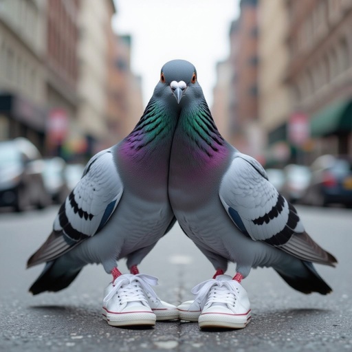 Pigeon with grey car body 2 pigeon leg with wear white shoes in city