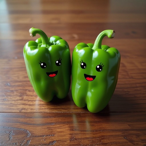 Two peppers with faces