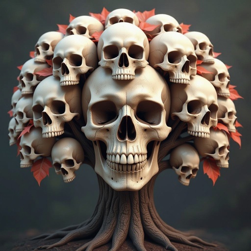 Uma árvore com as folhas feitas de caveira