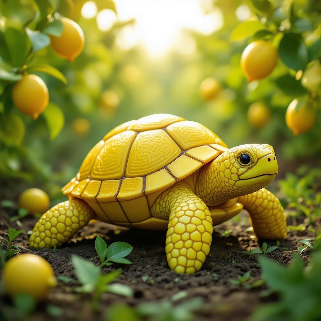 Faça uma tartaruga feita de limão em uma plantação de limão
