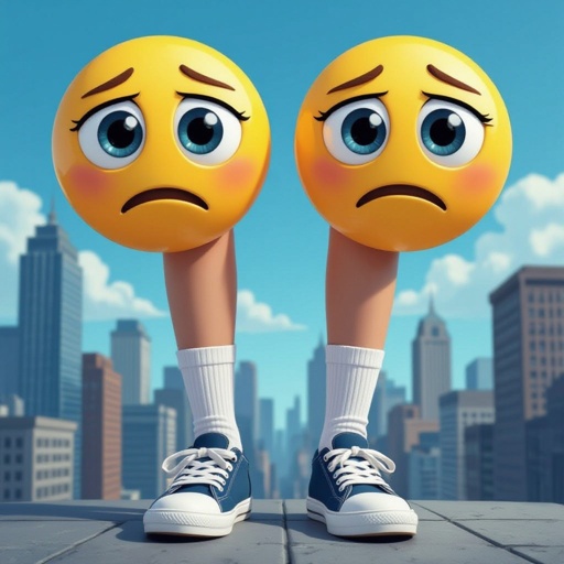 Shoes with 2 leg wear shoes 2 big eye nose with sad mouth in city