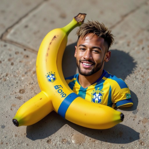 Uma banana com a cara do Neymar e com pernas