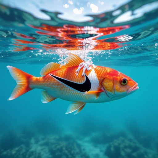A fish with Nikes in the ocean