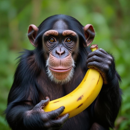 Chimpanzee banana body in jungle