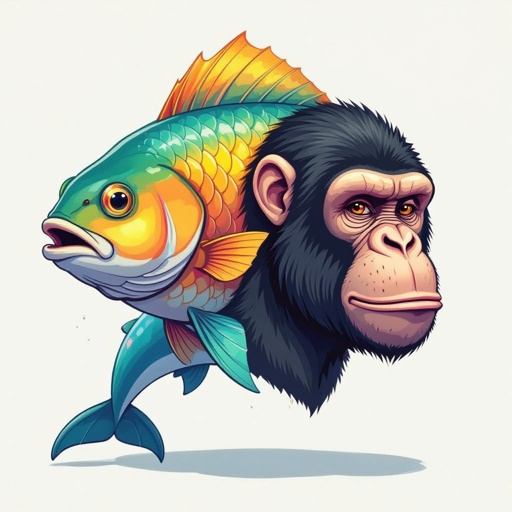 Fish head and ape body with dolphin leg