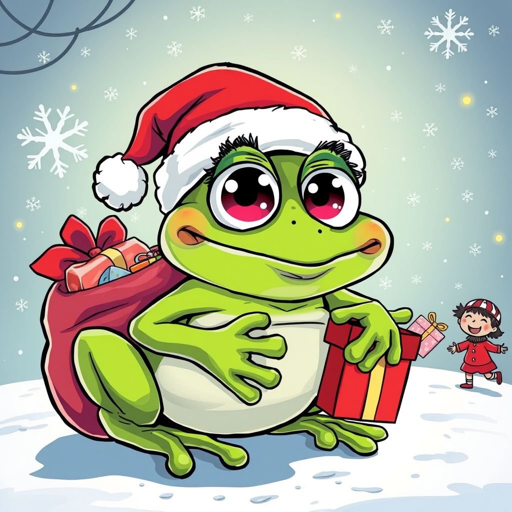 Una rana Babbo Natale Natale che porta dei regali ai bambini