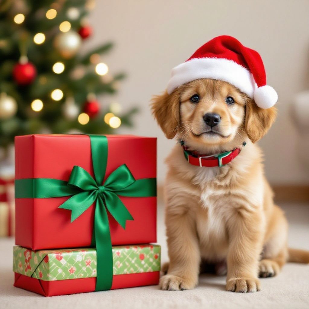 A Christmas present combined with a dog