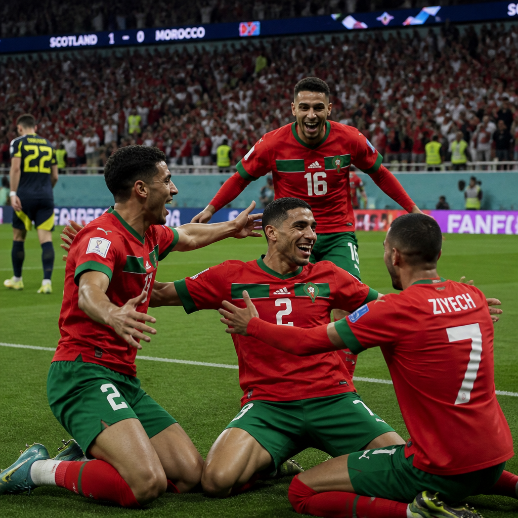 Scotland versus Morocco 1 to 0 Morocco winning