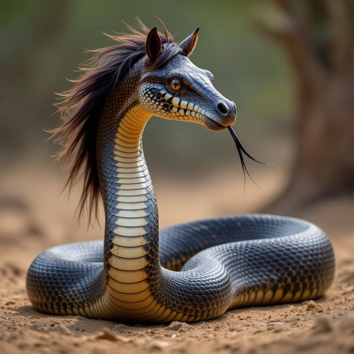 Un serpente con la testa di un cavallo