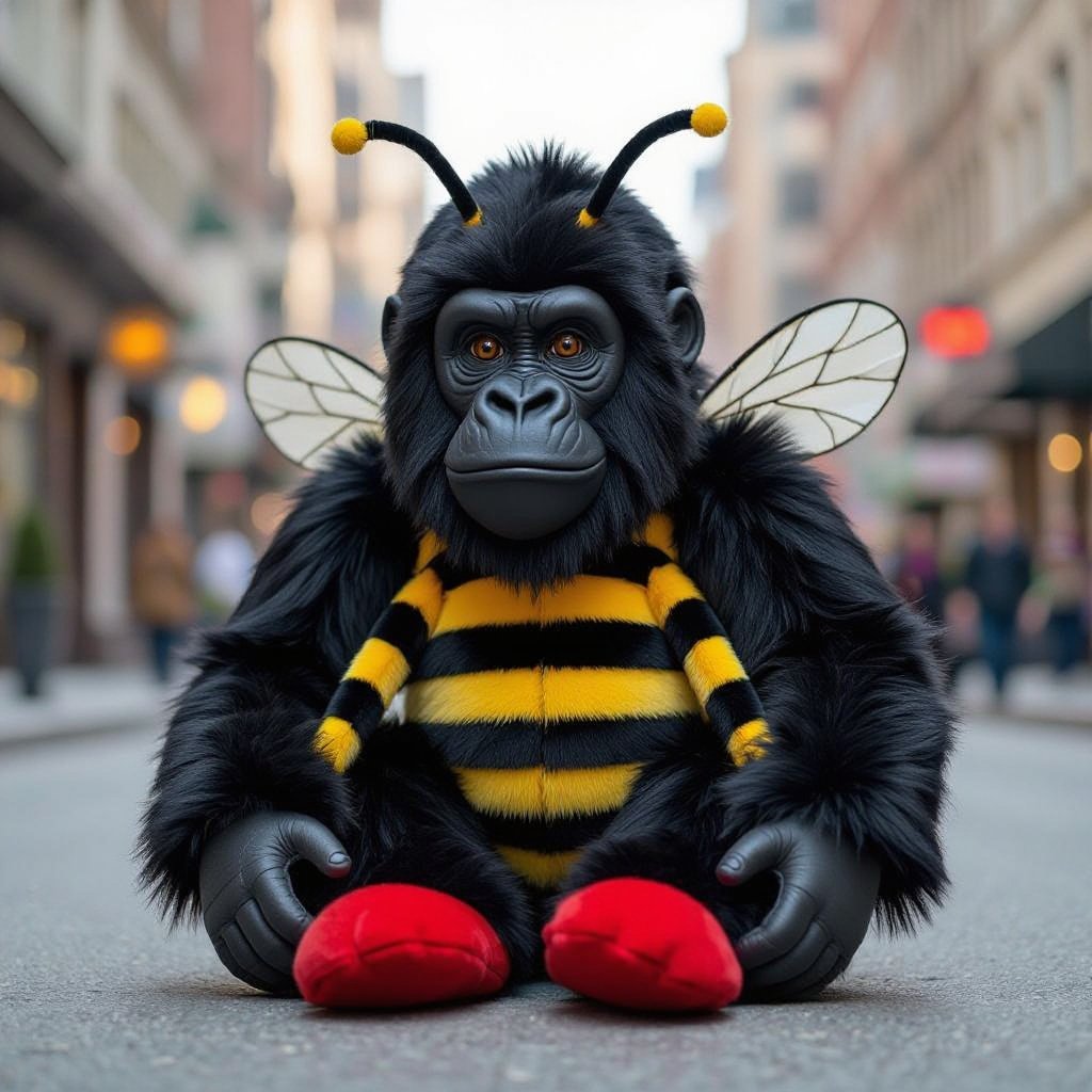 Gorilla head with wasp body and big slippers