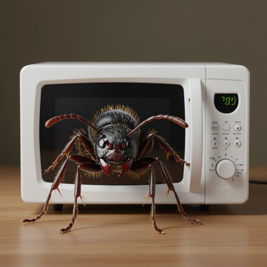Microwave with hairy legs and a fat ant head