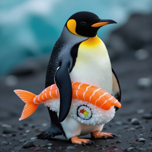 Un pinguino con il corpo di susci