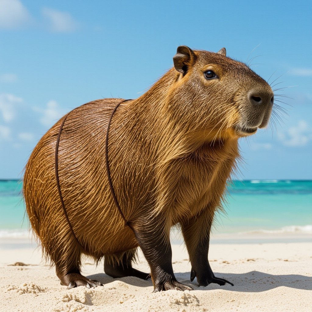 Capybara with coconut body 4 capybara leg in beach