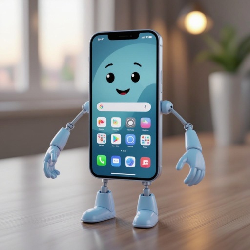 Um celular com braço e pernas