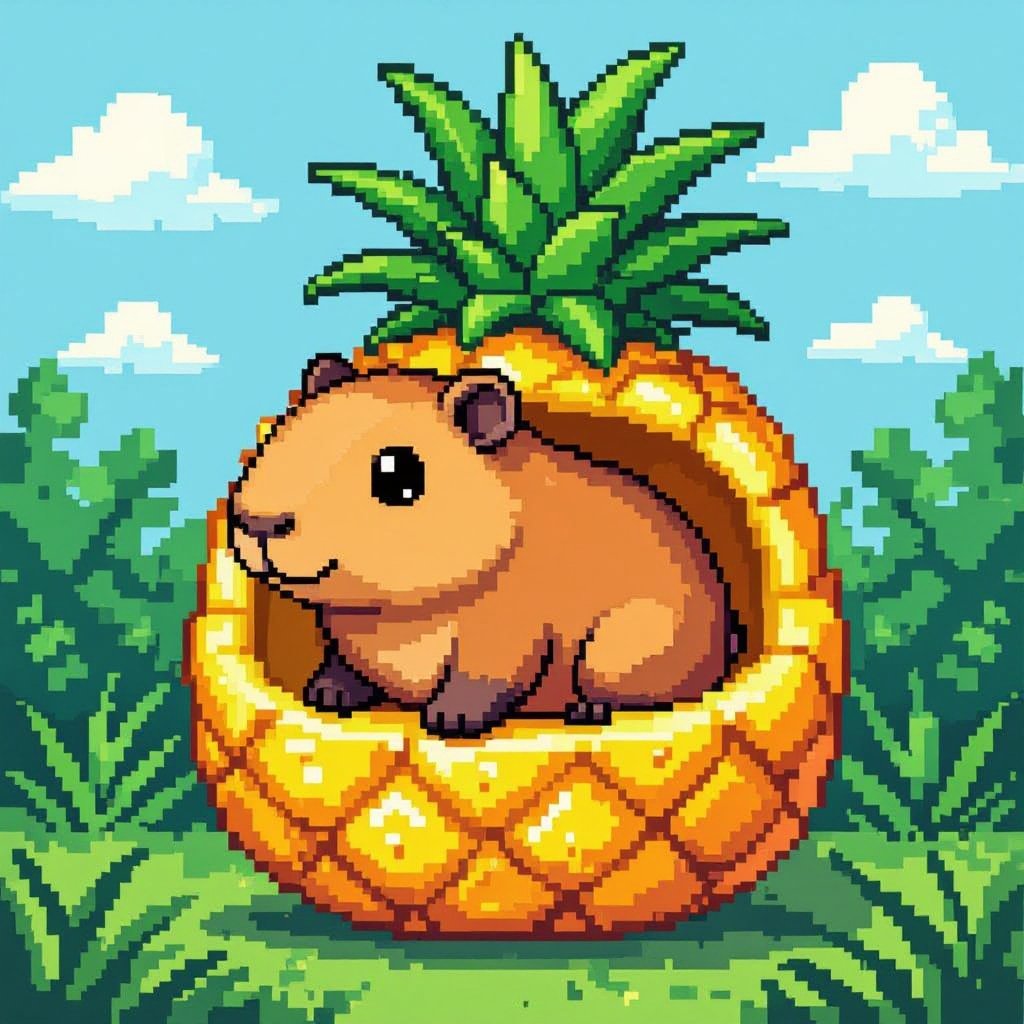 Make a Capybara in a pineapple that is in four legs, I want the pineapple to be around his stomach